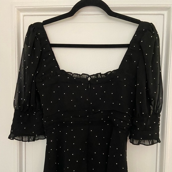 For Love & Lemons Lucky Dice Mini Puff Ruffle Sleeve Black Crystal Dot Dress - Picture 11 of 16